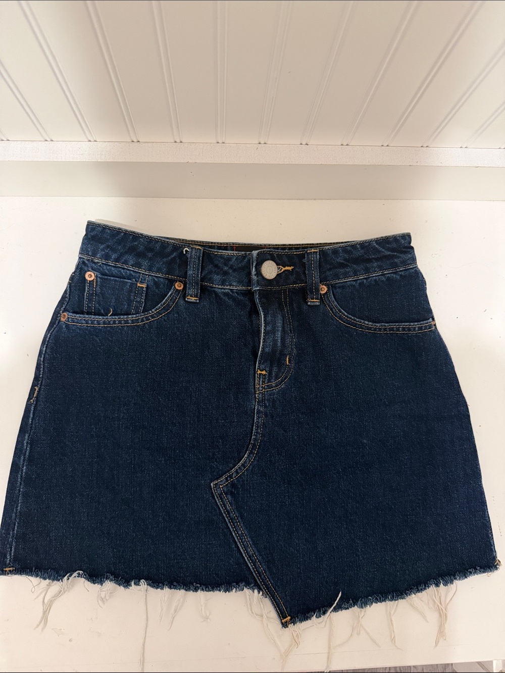 BDG Dark Blue Denim Raw-Hem Mini Skirt